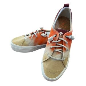 NEW Sperry Crest Vibe Platform Canvas Sneaker Orange Yellow Tie Dye